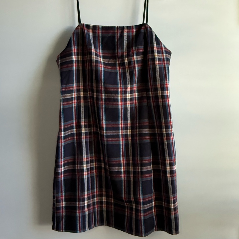 Urban Outfitters Straight Neck Navy Plaid Mini Babydoll Dress - Size M/M